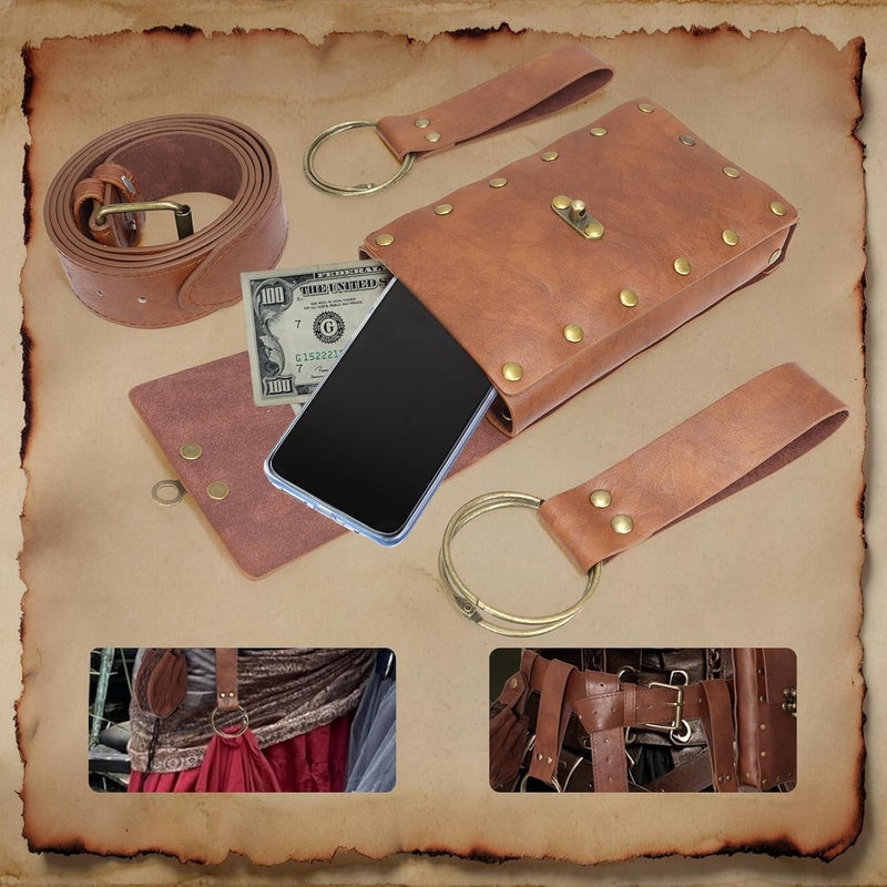 bcehyaa Store Renaissance Belt Pouch Medieval Viking Pirate Leather Bag Potion Bottle Set Skirt Hike Halloween Cosplay Costume Accessorie (1Pouch-Brown, Belt Pouch) - Image 5